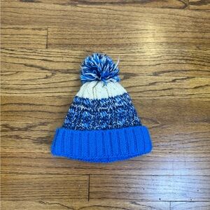 Kids Blue and White Knit Pom Pom Beanie